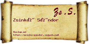 Zsinkó Sándor névjegykártya
